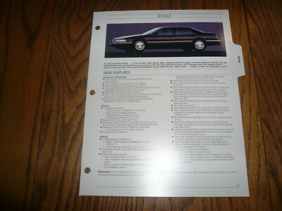 1992 Cadillac SeVille Standard & Available Features Page - Vintage