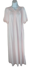 SHADOWLINE long embroidered lace trim pink nylon nightgown S