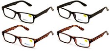 4 Pairs of simple rectangular blue blocker reading glasses - Anti Fatigue Reader