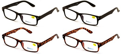 4 Pairs of simple rectangular blue blocker reading glasses - Anti Fatigue Reader