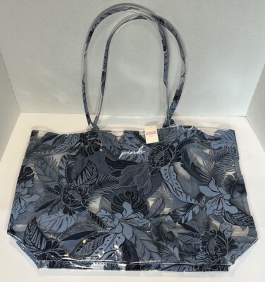VICTORIAS SECRET 2 PC SET Pink PVC Indigo Summer Beach Gym Shopping Tote NWT