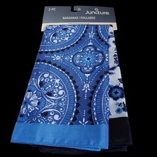 2 PACK Juncture BANDANA HANDKERCHIEF SCARF Western Style BLUE FLORAL 20" x 20"