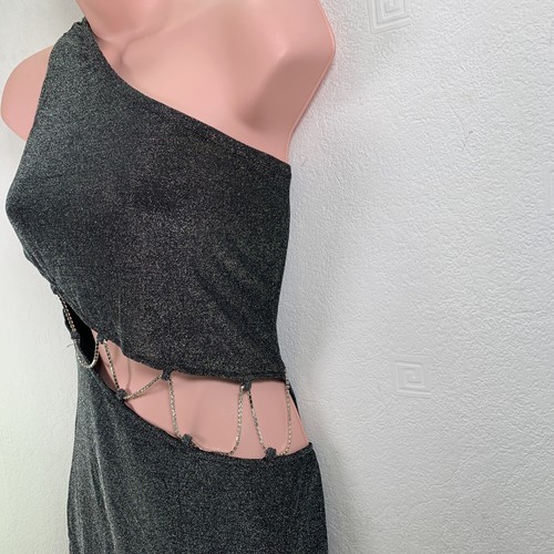 Simmi Diamante Cut Out Midi Dress, One Shoulder UK 10 Petite Glitter Gunmetal - Picture 8 of 19