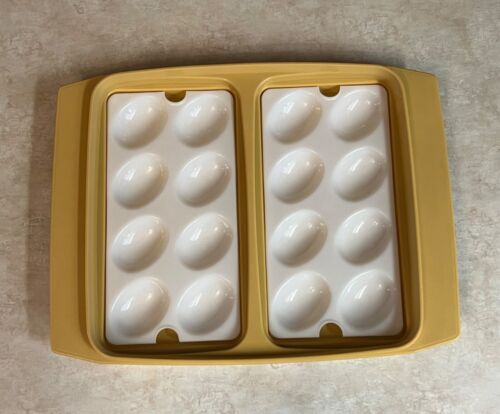 vassoio contenitore porta uova deviato tupperware oro raccolto vintage con coperchio - Foto 5 di 11