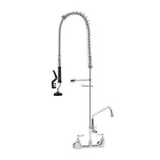 44" Commercial Pre-Rinse Sink Faucet Pull Kitchen Down Sprayer Mixer Wall Tap