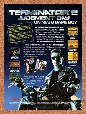 1991 T2 Terminator NES Original Advertisement / Retro Wall Art v5