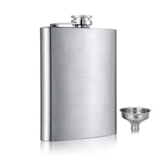 Stainless Steel Hip Flask – 6/8/10 oz Pocket Liquor Bottle w/ Screw Cap & Funnel