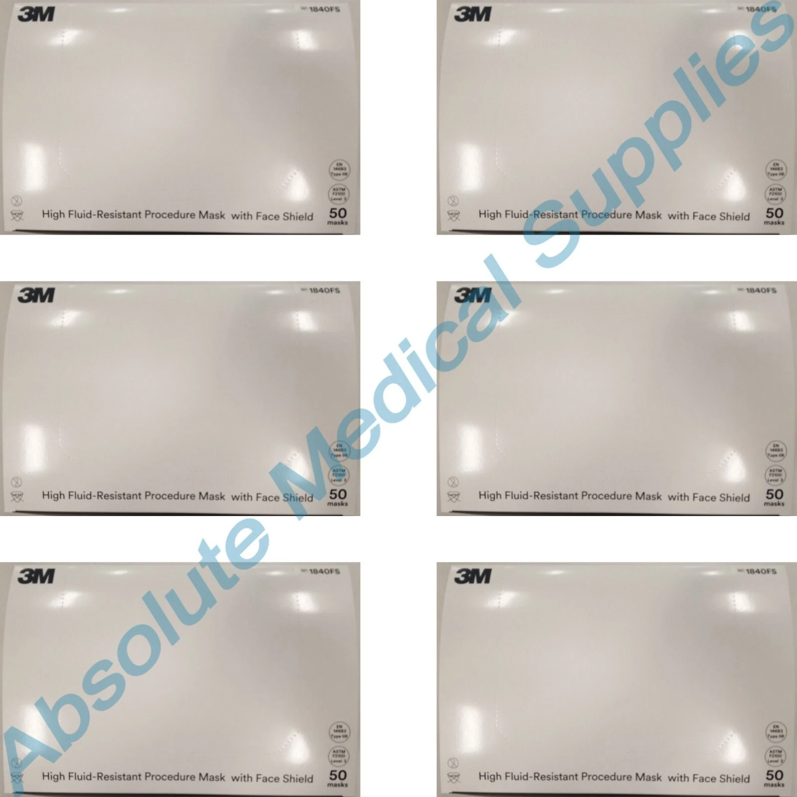 *300-Pieces* 3M High Fluid-Resistant Procedure Earloops Face Shield Mask 1840FS