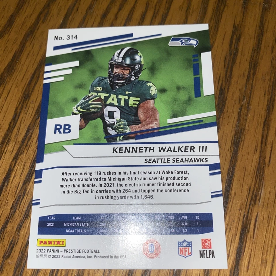 2022 Kenneth Walker III Panini Prestige RC #314 • Seahawks - Image 2 of 2