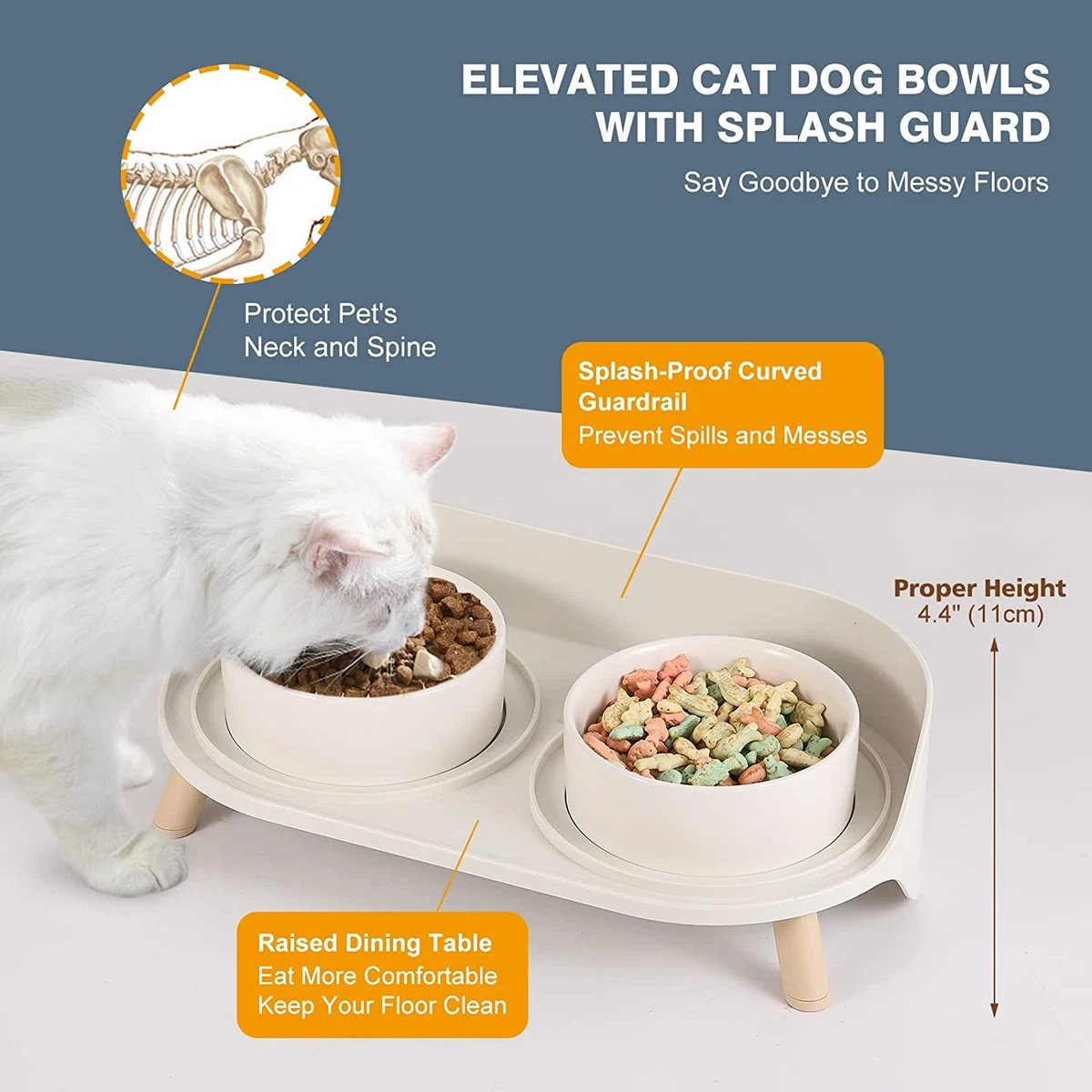 AHX Cat Food Water Bowl Set - Raised Cat Bowls with Non Slip Stand - Elevated Puppy Bowls for Small Dogs - Double Ceramic Cat Feedin