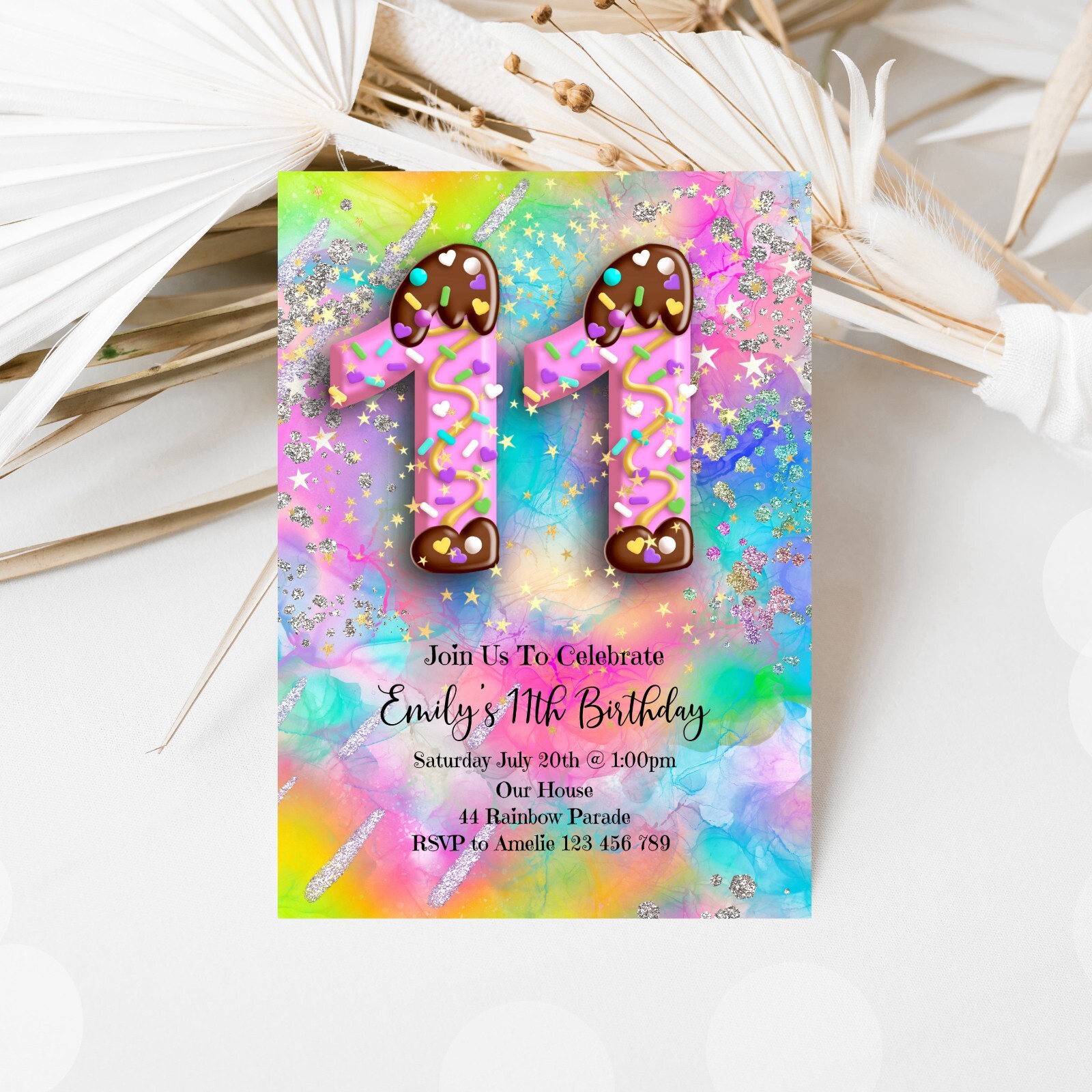 YOU PRINT, 11th Birthday Girl Personalised Digital Printable Donut