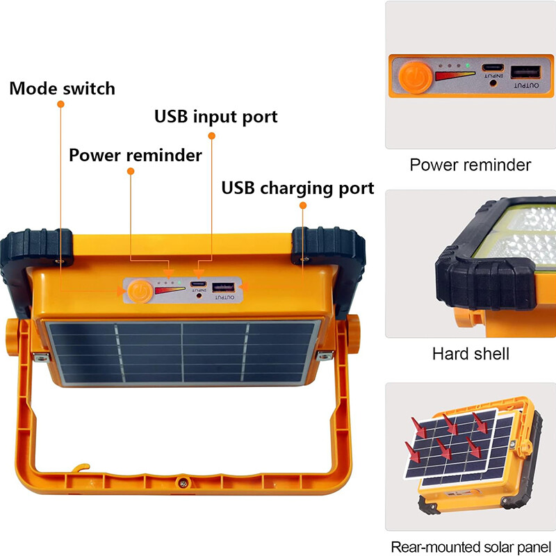 500W Solar LED Work Light USB Rechargeable Portable Floodlight Cordless