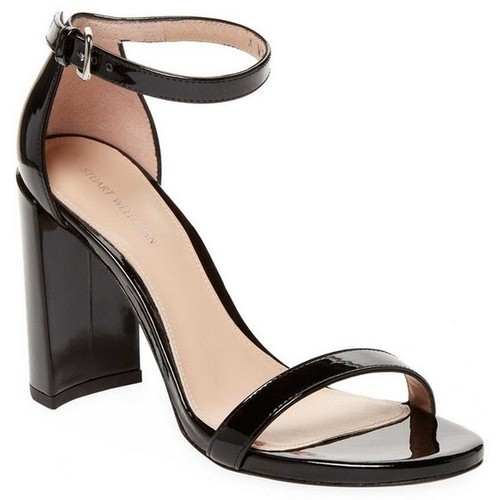 Stuart Weitzman Walkway Black Patent Leather Block Heels Sandals NWB Size 9  $485 | eBay