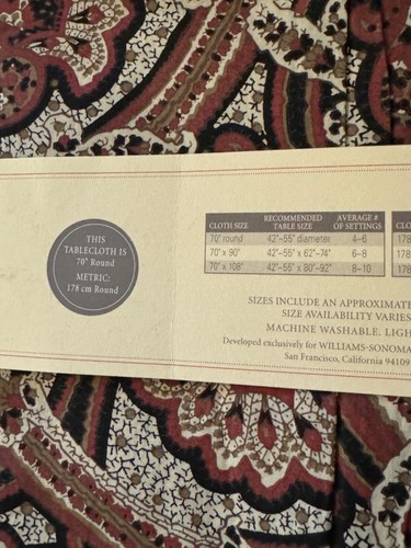 Williams-Sonoma Harvest Autumn Paisley Tablecloth 70 Round New VTG 2005 - Picture 3 of 3