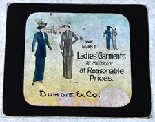 OLD Spring Valley MN Dumdie Co Ladies Clothing Garments Advertising Glass Slide