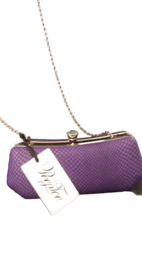 CLUTCH BAG ART DECO PEEP TOE WITH SHOULDER CHAIN BNWTS PURPLE GOLD (EVENING) NEW - Foto 2 di 4