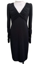David Meister Ruched Long Sleeve Knit Cocktail Dress Black Size 8 LBD Designer
