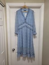 V neck,  ruffle, long sleeve midi dress