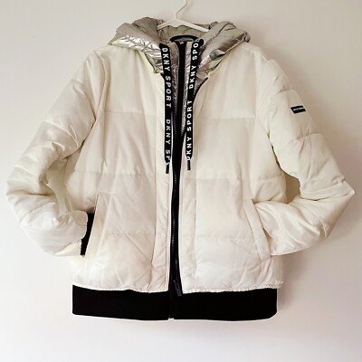 DKNY Womens Hooded Puffer Coat White Medium Australia