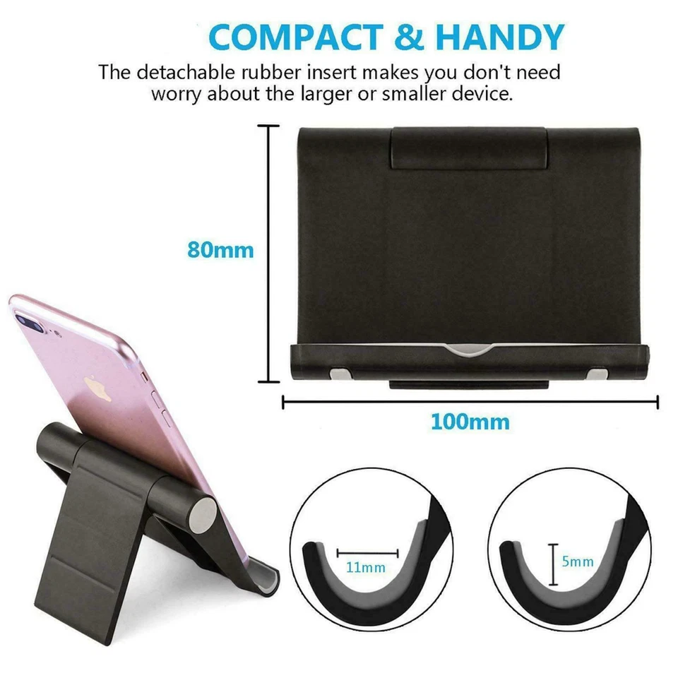 iPad Tablet iPhone Desk Stand Holder Mobile Phone Folding Portable Black - Image 3 of 4
