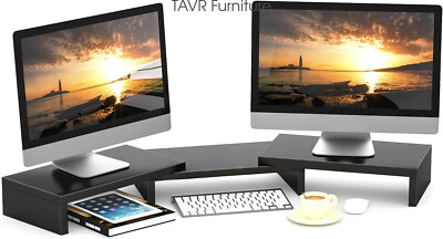 TAVR 3 Dual Wooden Monitor Stand Risers with Length and Angle Adjustable