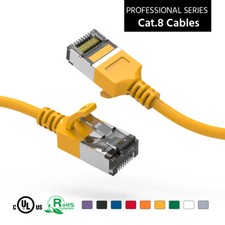 10Ft CAT8 U/FTP Slim Ethernet Network Cable Yellow 30AWG