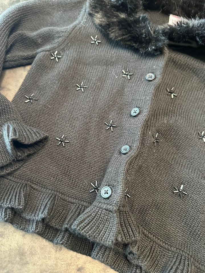VTG GYMBOREE FAUX FUR BEADED CARDIGAN SWETAER GIRLS SZ 4 - Image 4 of 4