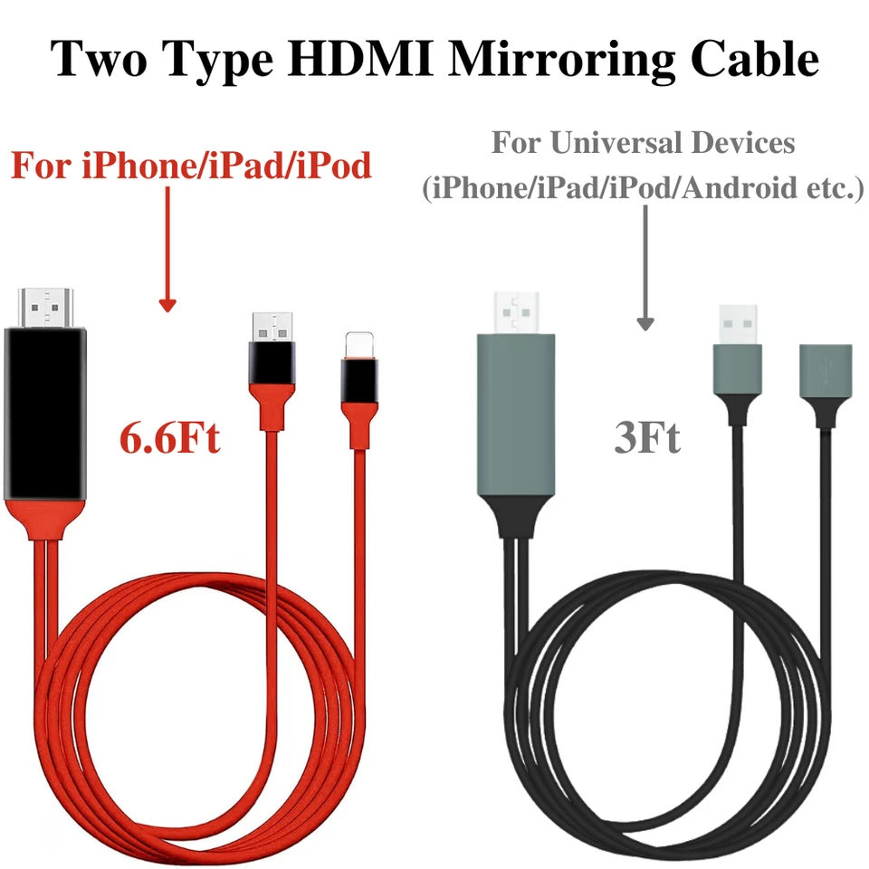 For Android iPhone iPad 1080P HDMI Mirroring Phone to TV HDTV Adapter AV Cable - Image 2 of 4