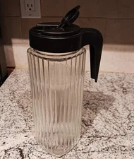 Ribbed GLASS PITCHER with Black Lid  36 oz Refrigerator Jug