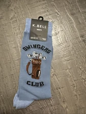 K. Bell Swinger's Club Blue Golf Socks shoe size 6.5 - 12 Crew Sock Bag Clubs