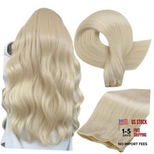 Hand Tied Weft Hair Extensions Human Hair 22 Inch-60G  60 Platinum Blonde