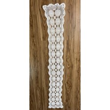White Crochet Table Runner Sunburst Lace Doily Tablecloth 70 Inch