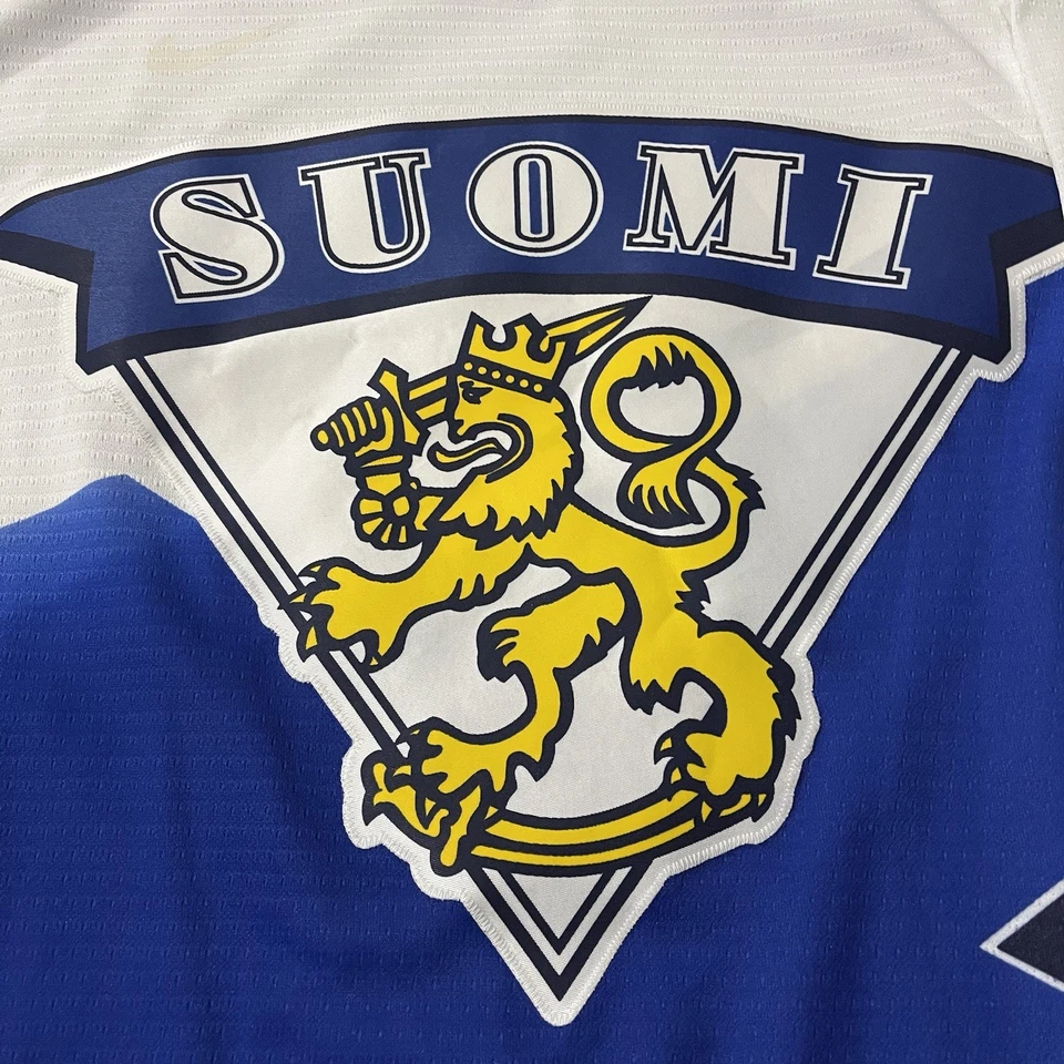 Vtg Finland Hockey Jersey Nike Suomi National Team Authentic Fight Strap Sz 58 - Image 2 of 4