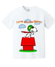 "Curse You Red Baron" T-Shirt Snoopy Peanuts Flying Ace WWI Doghouse Pilot Tee