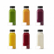 TEC 250ml Juice Bottles with Black Lids Square UK Made with 30% Recycled Plastic