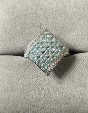 925 Blue gemstone Aquamarine? Topaz cluster sterling silver ring size L TGGC