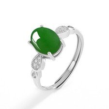 Inlaid natural A-grade jadeite green water egg shaped jade ring