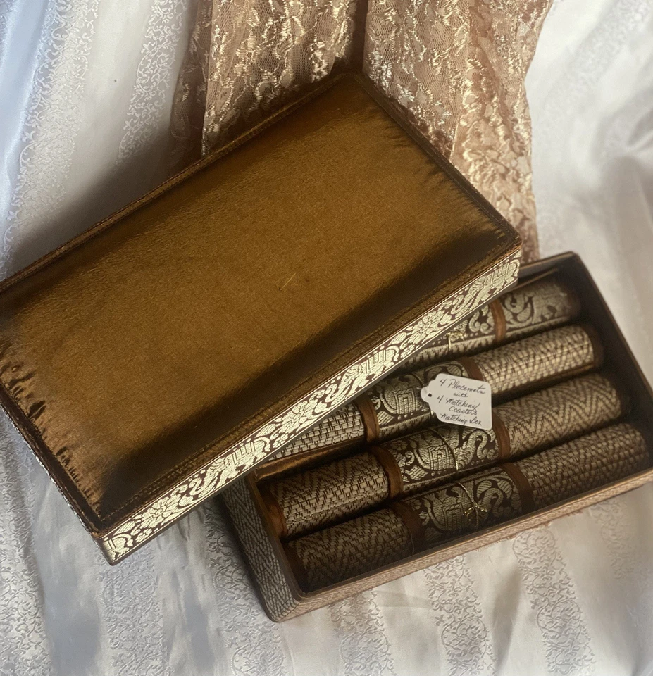 Handwoven Thai Elephant Silk Reed Placemat and Coaster Box Sets Artisan Crafts - Image 2 of 4