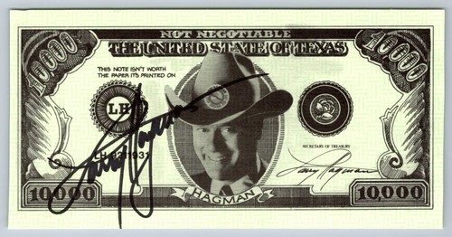 Larry Hagman Autographed Novelty Bill The United State of Texas $10,000 J.R.