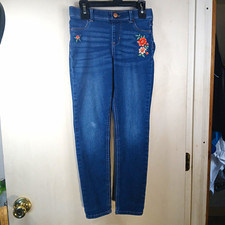 Wonder Nation Girls L Slim Jegging Jeans Blue Floral Embroidered Stretch 23"
