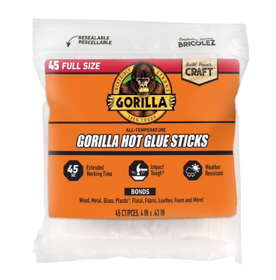 Gorilla Hot Glue Sticks Full Size 4'' x .43'' Diameter 45 Count Clear Value Pack
