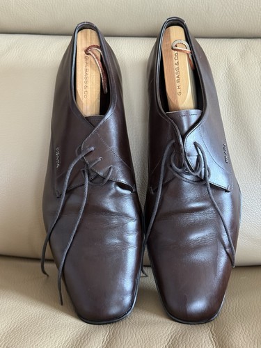 Prada Brown Leather Logo Lace up Shoes Size UK 9.5 US 10.5