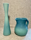 Van Briggle Pottery Turquoise Blue Bud Vase + Small PitcherCreamer Art Pottery