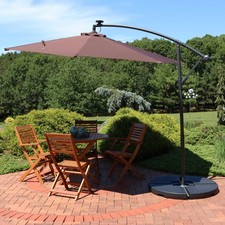 10 ft Solar Offset Steel Patio Umbrella with Crank - Brown by Sunnydaze