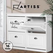 Artiss Shoe Rack Storage Cabinet Organiser Shelf Cupboard 4-tier 16 Pairs White