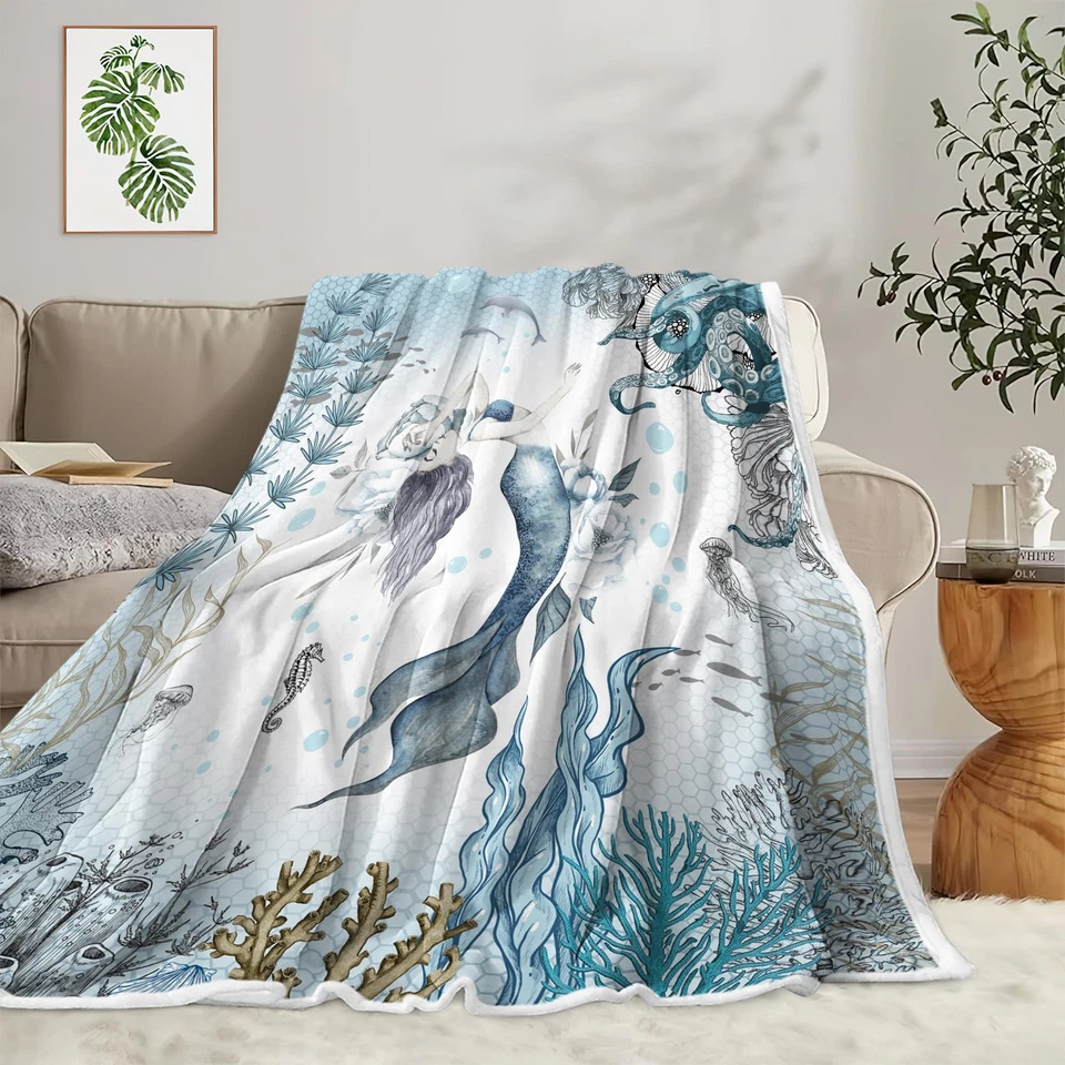 Manta Sirena, Mar Océano Pulpo Coral Arrecife Peces Concha Medusas Tema T... Foto 3 de 4