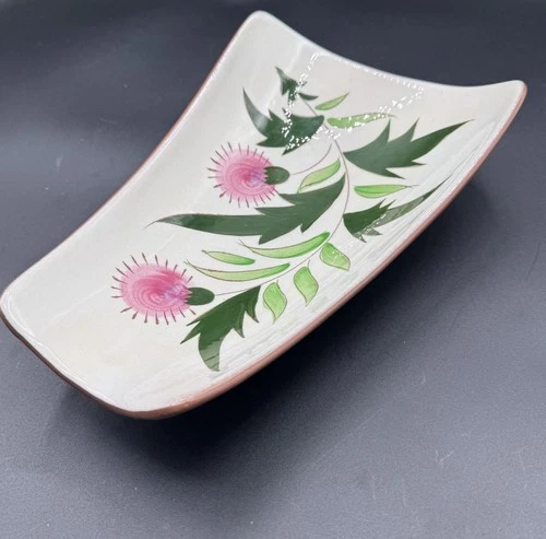 Vintage Stangl Hand Painted Pottery Pink Thistle 50s Curved Relish Serving Tray