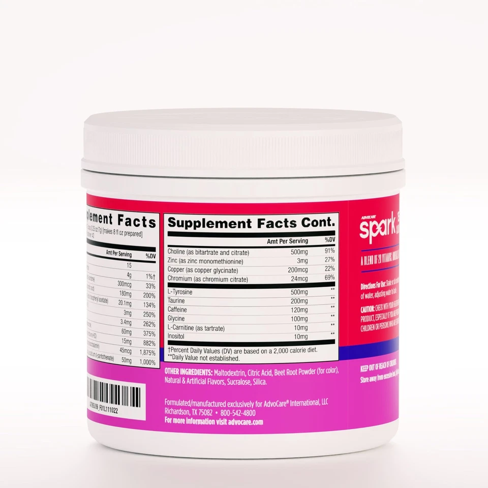 Suplemento de vitaminas y aminoácidos Spark - Mezcla de polvo de bebida enfocada y energética con... Foto 3 de 4