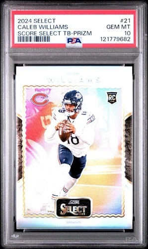 2024 Select Score Select Throwback Caleb Williams #21 Silver Prizm RC SP PSA 10