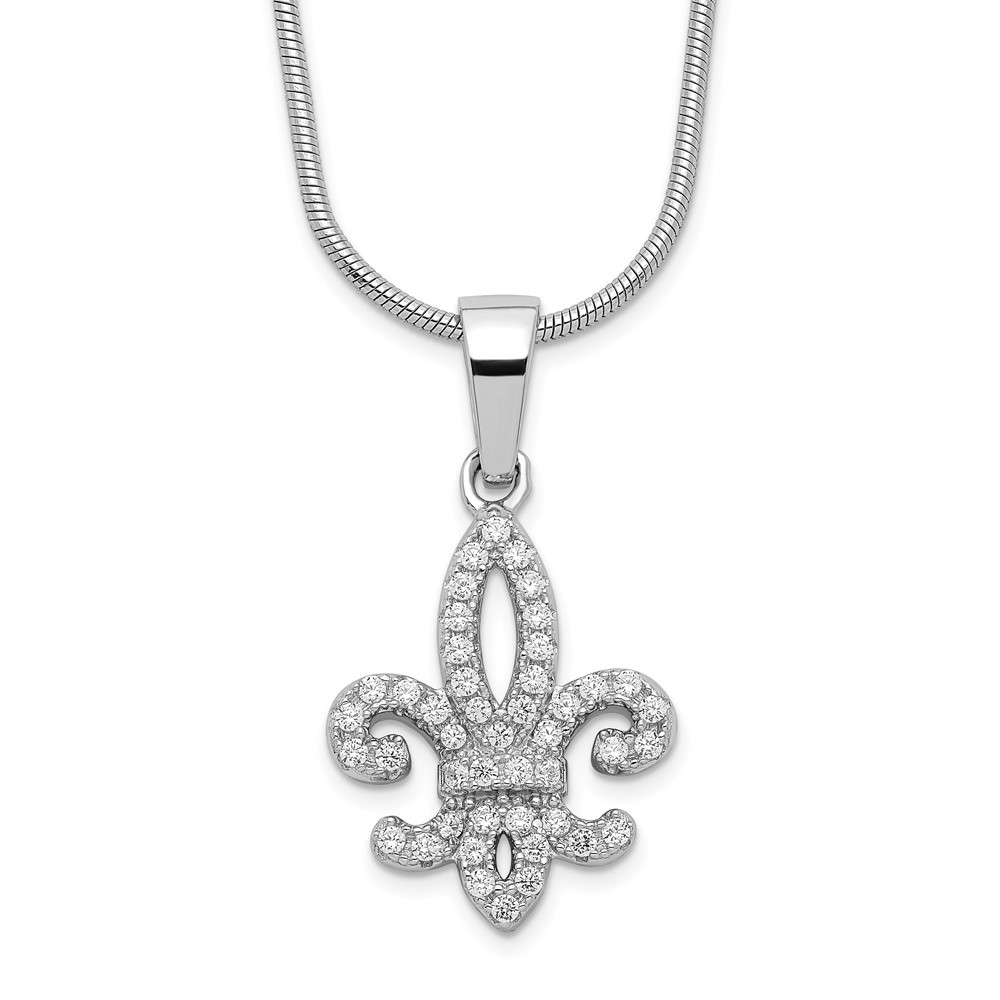 Sterling Silver Cubic Zirconia Fleur De Lis Necklace 18